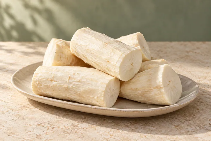 Frozen peeled cassava — illustrative product photograph